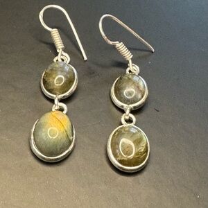 Fiery Labradorite 925 Silver Plated Earrings 1.8"